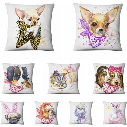 Nordic Design Watercolor Animals Printed Pillowcase Super Soft Vievet Cushion Decorative Pillow Home Decor Sofa Throws 17*17inch