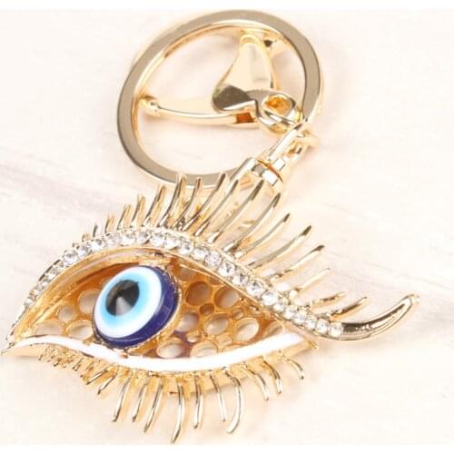 New Fashion Blue Eye Eyelash Charm Pendant Crystal Car Purse HandBag Key Chain Ring Creative Party Birthday Gift