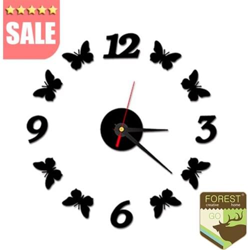 2016 New Arrival Butterfly 3D Home Decor Quartz Diy Wall Clock 3D Horloge Watch Living Room klokken Acrylic Mirror Modern Clocks