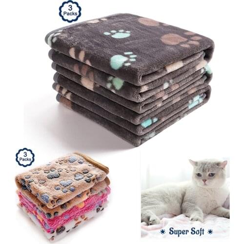 3 Packs Pet Cat Blanket Super Soft Fluffy Premium Fleece Paw Foot Print Warm Flannel Throw For Dog Puppy Cat