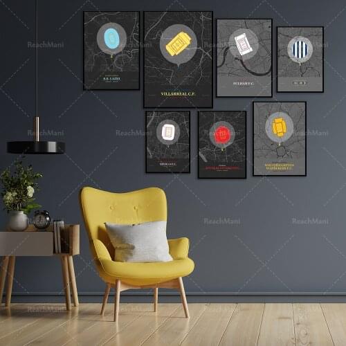 Stadium map printing, Rome, Seville, Villarreal posters, street maps, football stadium artwork stadium, sports fan gifts, fan po