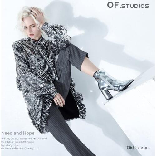 20A / W sexy nightclub tiaodi heavy industry Sequin shiny Ruffle long sleeve dress qd967