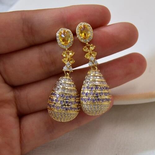 CINKILE Luxury Waterdrop Ball Long Dangle Earrings for Women Wedding Full Cubic Zirconia Dubai Indian Earrings Bohemia Jewelry