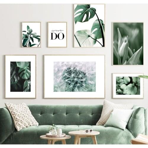 Self-adhesive Wall Stickers Green Plant Big Leaves Dandelion Nature Wall Art Posters Prints Wall Pictures For Living Room Decor