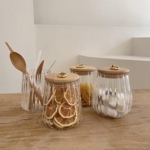 Retro Japanese Style Striped Glass Sealed Jar Coffee Bean Storage Dried Fruit Storage Storage Tank Room Decoration Ornaments