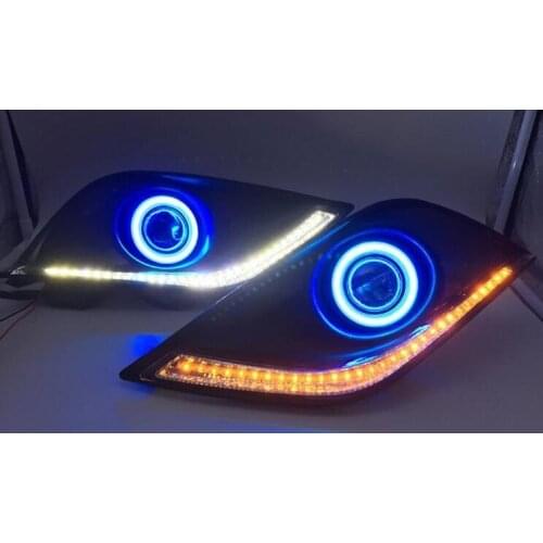 LED DRL daytime running light + yellow turn signal + COB angel eye + projector lens + fog lamp for Nissan versa sunny 2014-15