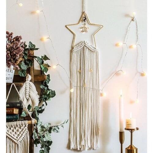 Nordic Style Star Decoration Macrame Tapestry Wall Hanging Bohemian Handmade Knitted Wall Accents Tapestries Art Boho Home Decor