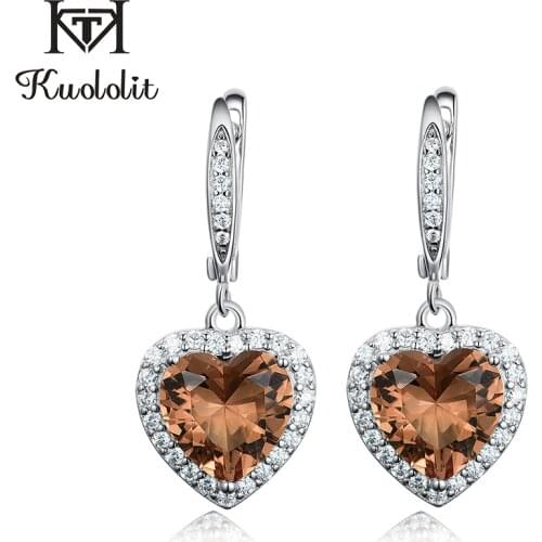 Kuololit Diaspore Gemstone Clip Earrings for Women Solid 925 Sterling Silver Color Change Heart Gemstone Engagement Fine Jewelry