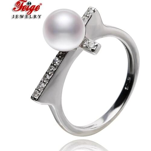 Cross 925 Sterling Silver White Freshwater Pearl Ring for Women Fashion Jewelry FEIGE