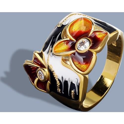 2021 New Style 925 Silver Womens Ring Handmade Enamel Jewelry Inlaid Flower Zircon Womens Ring Elegant Party Jewelry