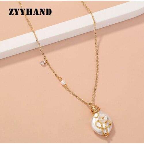 ZYYHAND Luxury Natural Baroque Pearl Gold-Color Romantic Cross Chain High Quality Zircon Flower Women Party Pendant Necklace