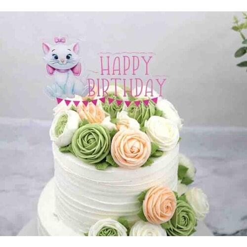 1Pcs Mary Cat Cake Toppers Flag Birthday Party Decoration Festive Holiday Baby Shower Girls Favor Baking Cake Decor Supplies