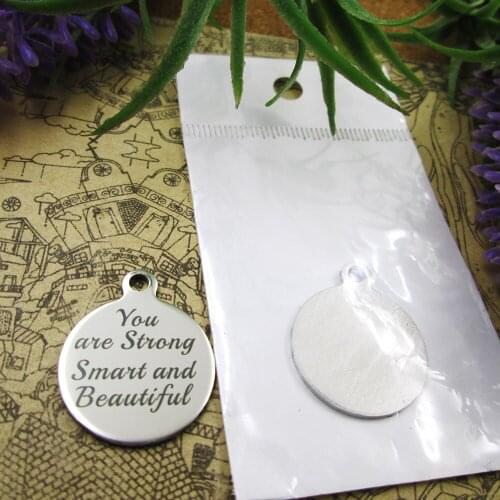 10pcs--"you are strong smart and beautiful"stainless steel charms 5 styles for choosing DIY Charms for necklace bracelets