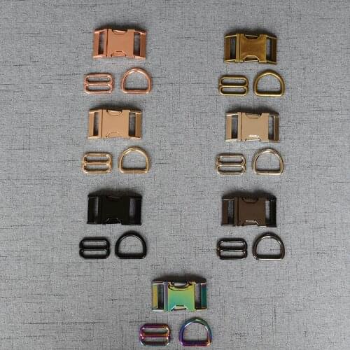 100 Sets 15mm 20mm 25mm LOGO Metal Adjust Buckle D Ring/Three-Piece DIY Dog Collar Accessory High Quality Plated 7 Colour