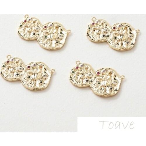 Copper Plated Real Gold Color Preserving Zircon Crystal Pendant DIY Earring Pendant Jewelry Accessories Material 2pcs