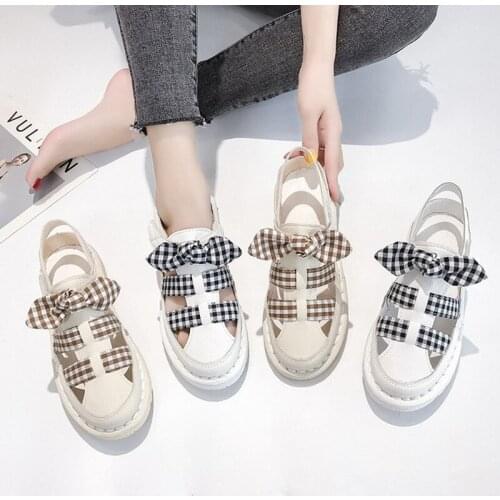2019 Summer New Sandals Thick Middle Heel Student Casual Bowknot Princess Kawaii Girl Women Shoes