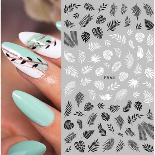 Black Laser Gold Flower Tropical Plants 3D Nail Sticker Coconut Tree Leaf Pattern Adhesive Transfer Decals DIY Nail Decoration