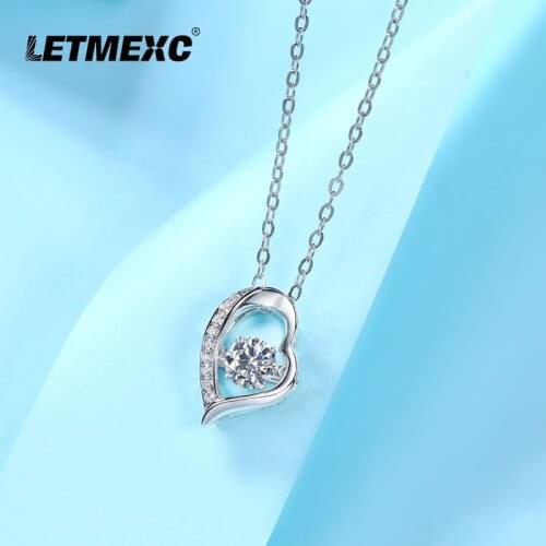 Beating Heart Moissanite Diamond Necklace Female 925 Silver Chain Sterling Silver Simple Temperament 0.5CT D Color VVS1