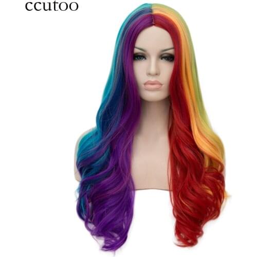 Ccutoo 70cm Long Wavy Mix Colorful Parting Hairstyles Synthetic Wigs Peluca Heat Resistance Cosplay Full Wigs Stock