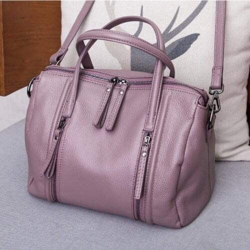 Leather Handbags Women Genuine Crossbody Big Capacity Satchels OL Female Over The Shoulder Bags Leisure Zipper Tote Handbag 2020