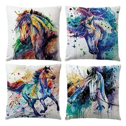 Watercolor Horse Throw Pillow Cases Ink Painting Decorative Cushion Cover Home Decor Square 18x18 Inches