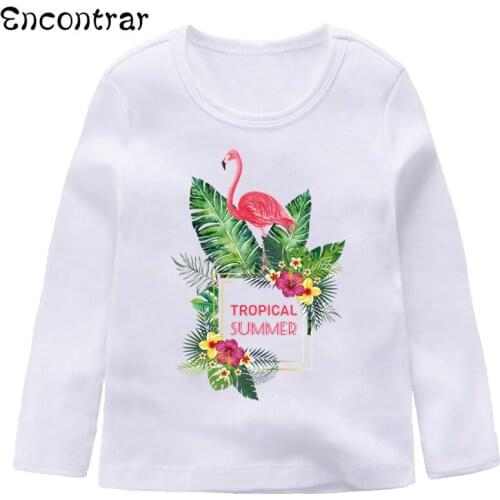 Kids Flamingo Design T Shirt Boys/Girls Comfortable Long Sleeve White Tops Childrens Funny Casual T-Shirt,LKP3065