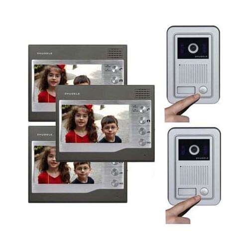 ZHUDELE Home Security Intercom System For 2 Doors Kits 3X7"Video Door Phone Monitors+2X700TVL HD IR Camera with Waterproof Cover