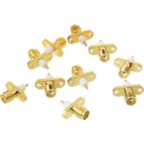 HOT 10pcs SMA Female 2-hole Flange PTFE Solder Panel Mount Adapter RF Connectors Straight