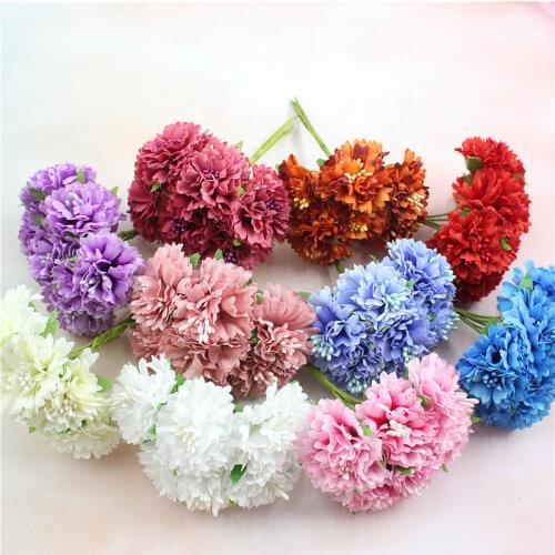 6pcs/lot Silk Stamen Artificial Flower Bouquet Wedding Party Decoration DIY Handmade Wreath Gift Scrapbooking Craft Fake Flowers