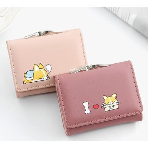New Women Small Wallets Cartera Mujer Cute Corgi Doge Design Ladies PU Leather Female Short Money Purses With Coin Pocket