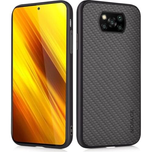 Leather Back Cover Phone Case for Xiaomi Poco X3 NFC Soft Edge Thin Business Coque Capa Pc+TPU Pu Fundas