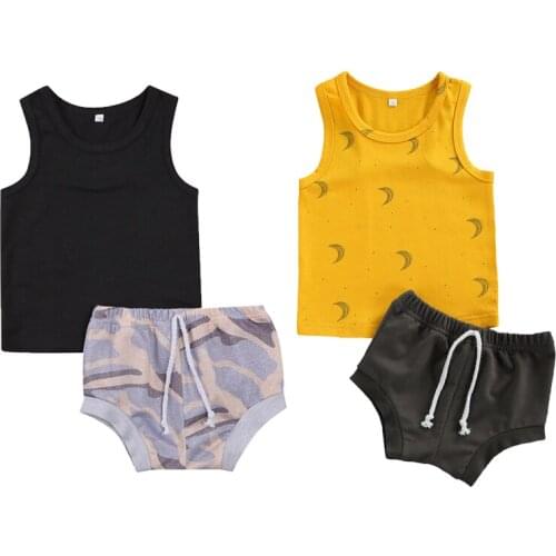 0-24M Summer Causal Baby Boys Clothes Sets Sleeveless Solid Vest Tops Camouflage/Pattern Shorts 2pcs