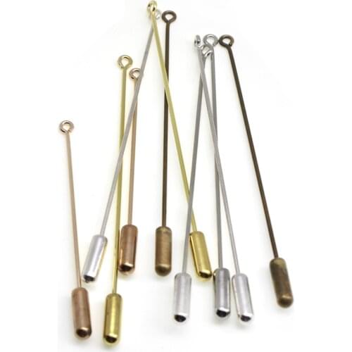 20pcs/lot 50 70mm Length Brooch Pin Base Copper Broocher Safety Pins with Stopper for DIY Jewelry Making Findings