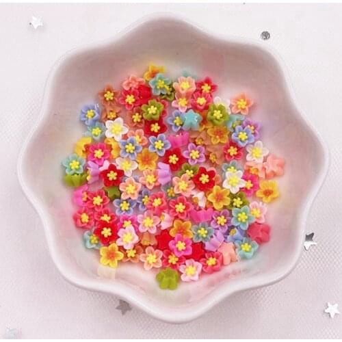 100pcs Resin Cute Candy-Color 6mm Flower Flatback Stone Applique DIY Wedding Scrapbook Manicure Accessories Craft SL242