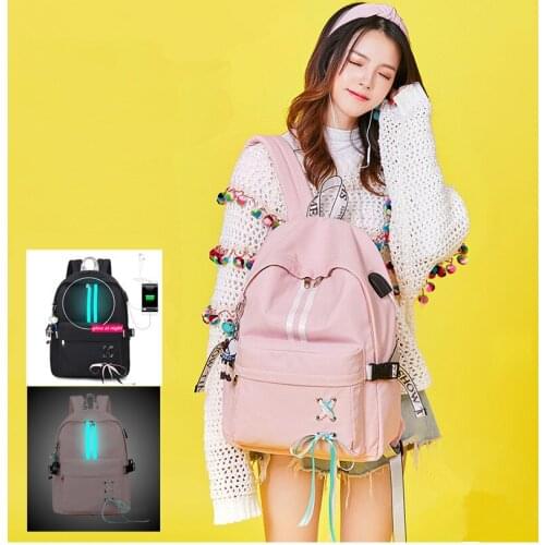 Fashion Waterproof Backpack Anti-theft USB Charging Women Luminous Strip School Bags for Teenage Girls Laptop Bagpack