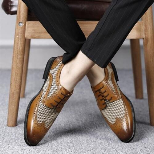2021 New Mens Casual Shoes Brock Retro Fashion Breathable Denim Leather Shoes Business Dress Banquet Wedding Oxford Shoes 38-48
