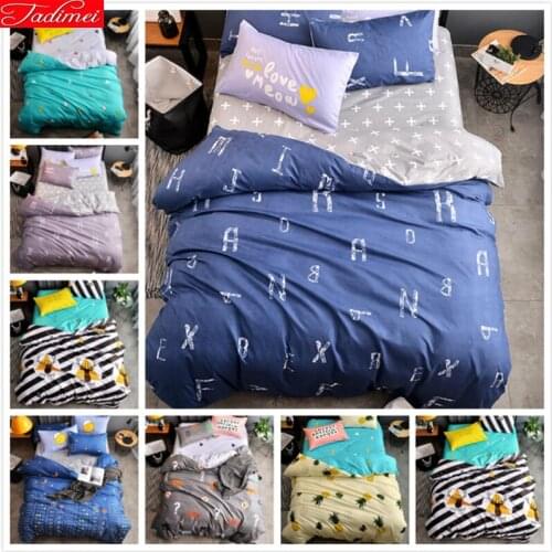 Alphabet 26 English Letters Pattern Blue Grey AB Side Duvet Cover Beddling Set 3/4 pcs Bed Linen Child Cotton Queen King Size 2m