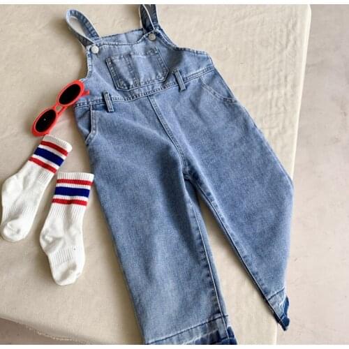 2021 new wholesale girls boys denim overalls autumn cotton fashion kids long pants 2-7t WU102