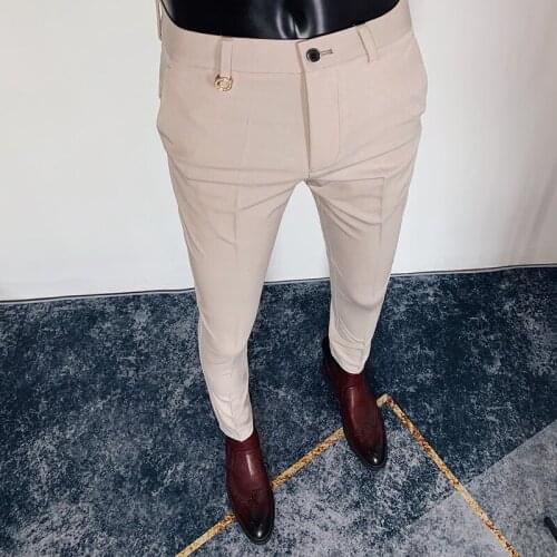 2021 Spring New Mens Casual Business Formal Pants British Slim Classic Formal Office Social Pants Mens Wedding Party Trousers