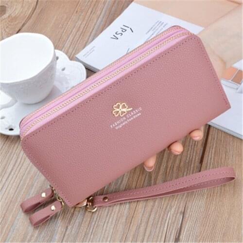 New Women Wallets Womens Long Double Zipper Clutch Fashion Lychee Pattern Large Capacity Double Layer Wallets Credit Cardholder