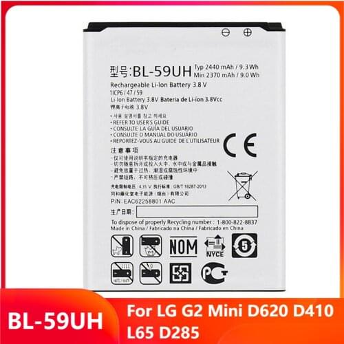 Original Replacement Phone Battery BL-59UH For LG G2 Mini D620 D410 L65 D285 G2mini BL-59UH Rechargable Batteries 2240mAh