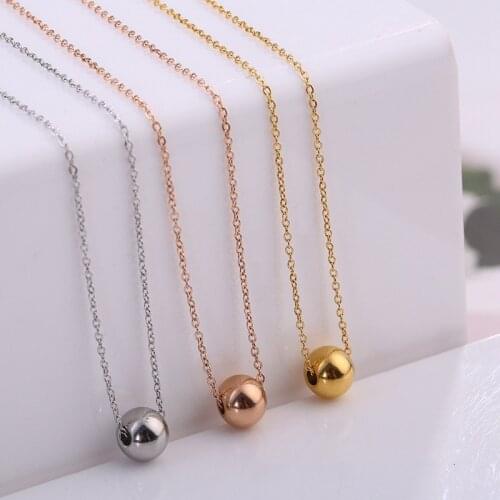 Rose gold plated stainless steel 6mm ball pendant necklace women, simple woman necklaces best friend fashion jewelry on the neck