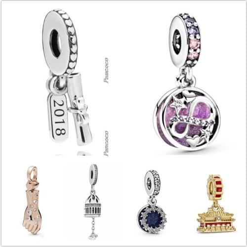 Original 925 Sterling Silver Glittering Infinity Hearts & Stars Pendant Charm Bead Fit Pandora Bracelet & Necklace Jewelry