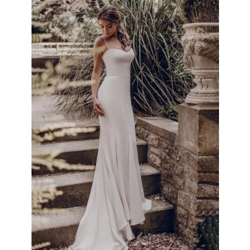 Spaghetti Straps Satin Mermaid Wedding Dress Simple Open Back 2021 Bridesmaid Bridal Gowns Vestido De Novia Country Custom Made