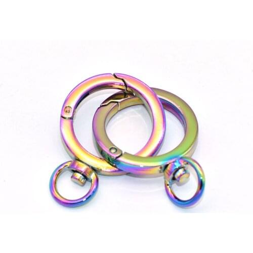 Rainbow Round Carabiners Clips with Swivel D-Ring Metal Spring O Ring Spring Snap Hooks Clip for Purse Handbag Keychain 6pcs