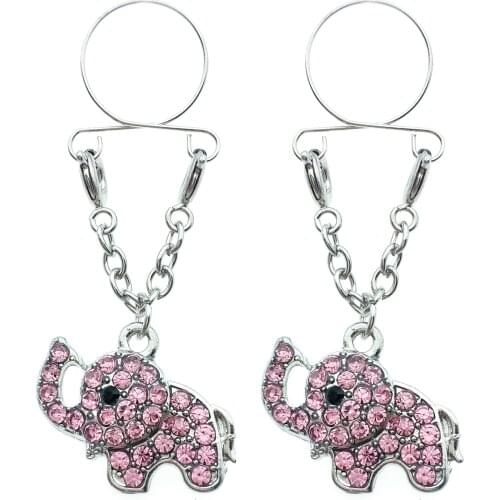 Sexy Adjustable Non Pierced Cilp on Long Dangle Chain 2Pcs Fake Nipple Rings body piercing jewelry