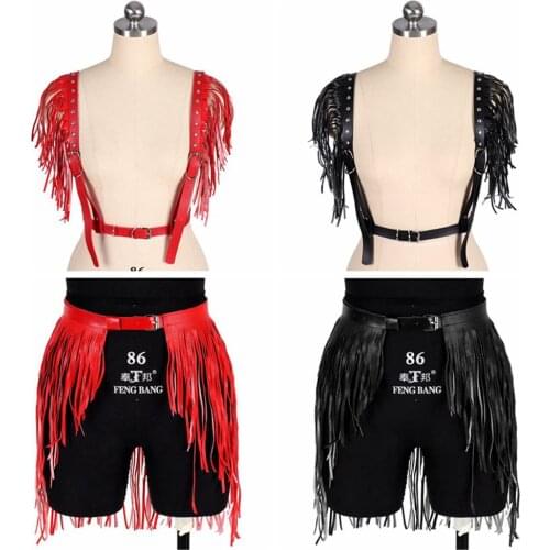Sexy Lingerie Harajuku Tassel Harness Garters Faux Leather Women Body Bondage Cage Sculpting Waist Belt Straps Suspenders Belt