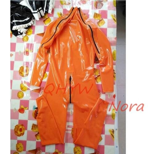 Sexy Men Full Body Latex Catsuit Handmade Double Shoulders Zipper Rubber Tight Jumpsuit Clothing with Crotch Zip