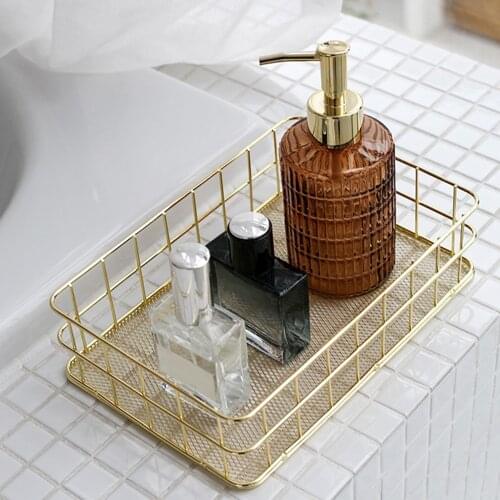 Nordic Rose Gold Metal Wire Storage Basket Office Desktop Sundries Makeup Brushes Holder Table Cosmetics Organizer Iron Basket