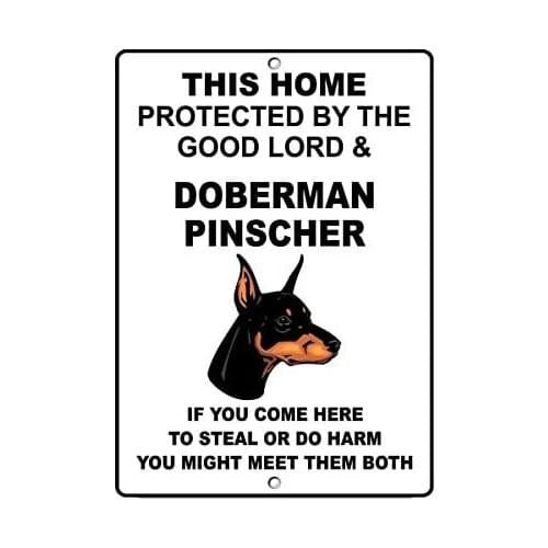 TNND Metal Warning Sign 8x12 inches Sign IGarage Yard Fence Sign Doberman Pinscher Dog Home Protected